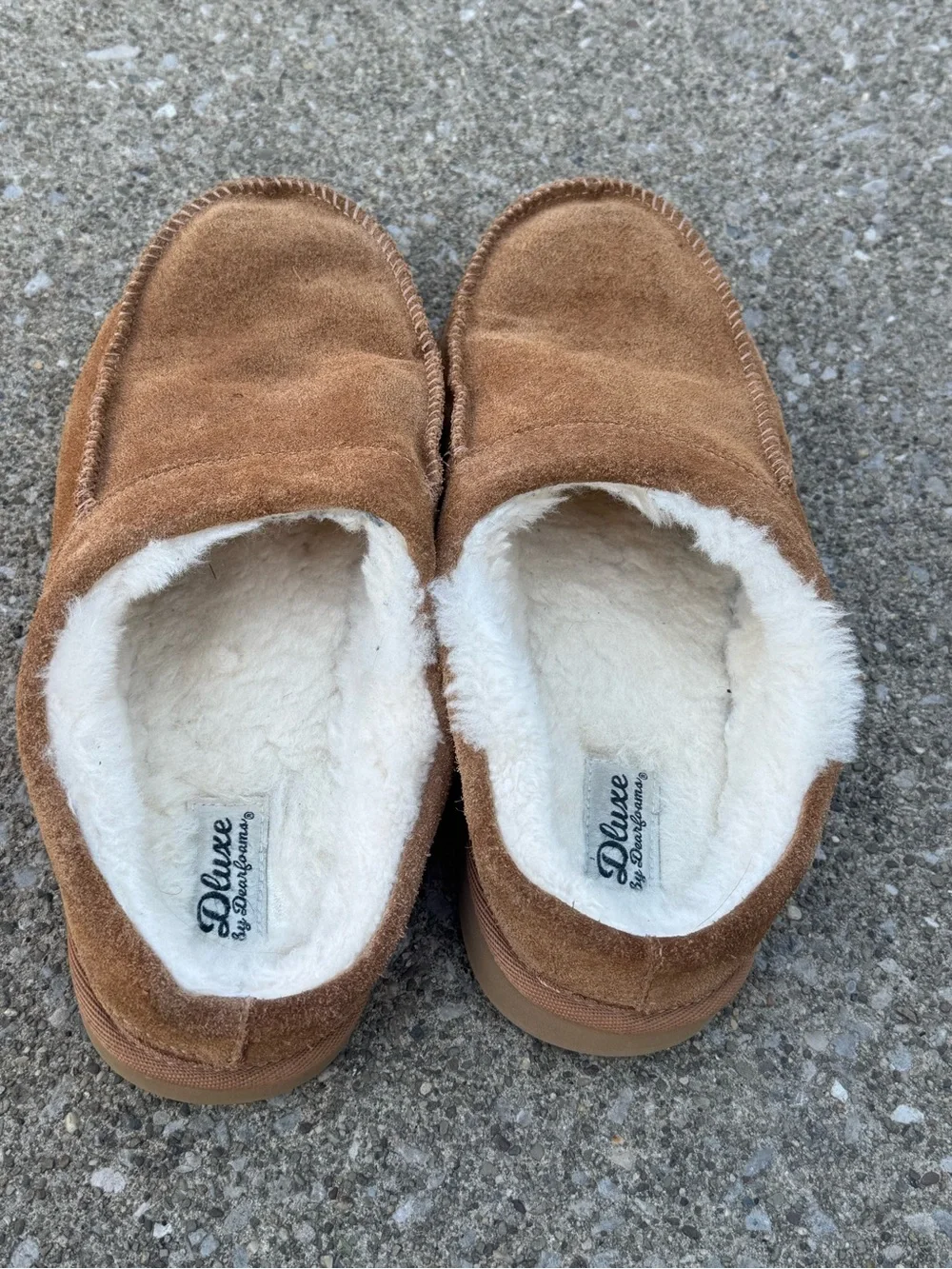 Dluxe by Dearfoams Men’s Lith Suede Shearling Slippers Size 10 Brown